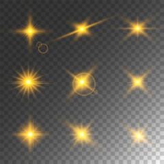 Lens Flare, light glow effect. sun or realistic shining star with backlight effect. bokeh glitter and sparkles or sparkles on transparent background.