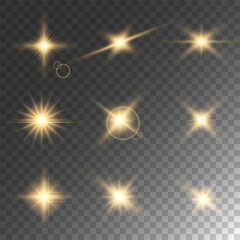 Lens Flare, light glow effect. sun or realistic shining star with backlight effect. bokeh glitter and sparkles or sparkles on transparent background.