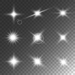 Lens Flare, light glow effect. sun or realistic shining star with backlight effect. bokeh glitter and sparkles or sparkles on transparent background.