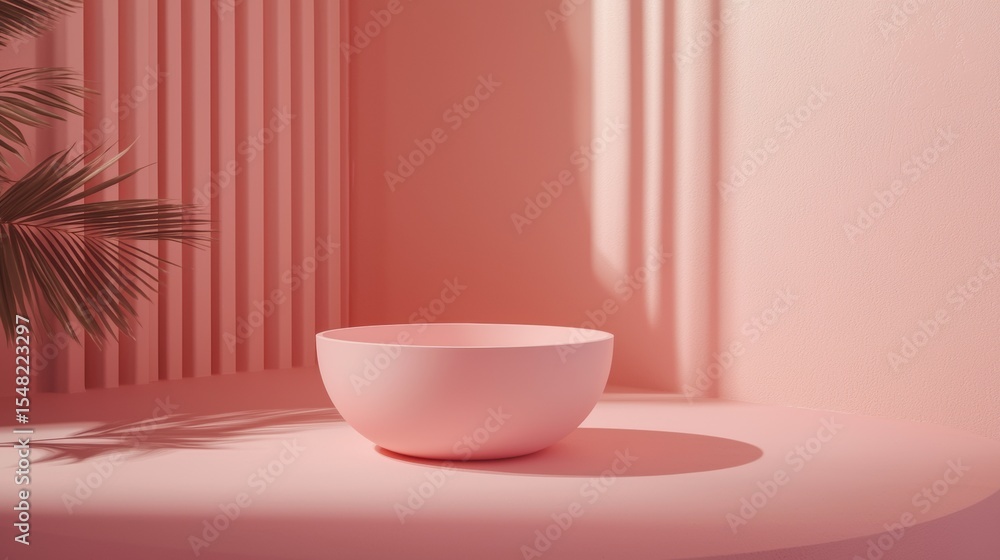 Aufkleber minimal pink bowl casting soft shadow on matching wall background in elegant product photography com