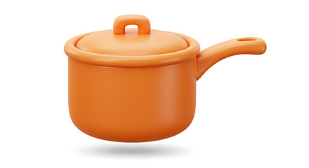 A vibrant orange cooking pot with a lid and handle isolated on a white background in a studio shot