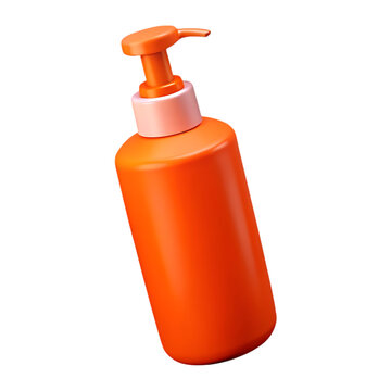 3d orange pump bottle isolated on transparent background