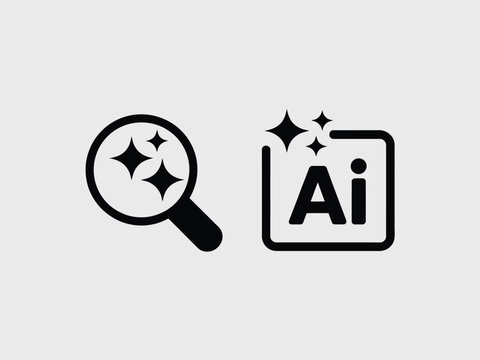 Black Magnifying Glass A I Icon Shiny Stars artificial intelligence