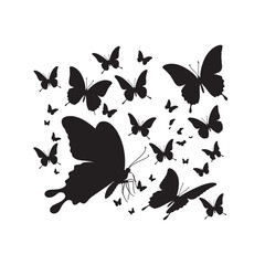Naklejka premium Elegant Butterfly Silhouette Vector Design, Black and White Butterfly, butterfly pattern, t-shirt design butterfly, Decorative Butterfly Silhouette Artwork, butterfly shape, silhouette animal,