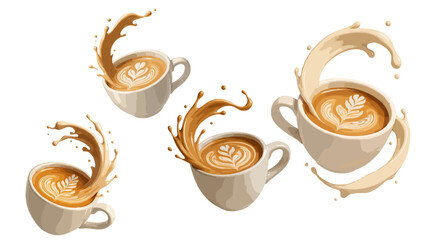 3D Floating Latte Art Splash Coffee Cup Vector