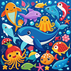 Colorful Underwater Creatures Illustration for Kids