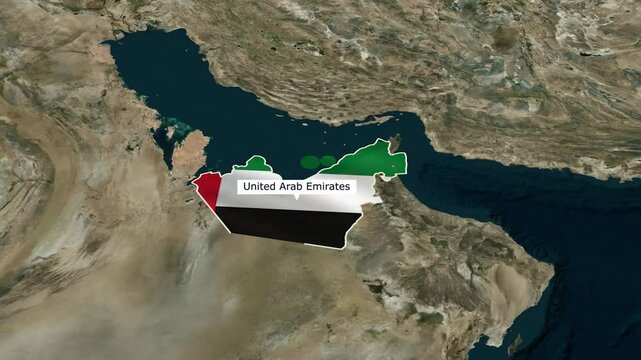 Animated UAE Map &ndash; 4K United Arab Emirates Borders, Capital Abu Dhabi, Gulf Country Location, Middle East Geography Video