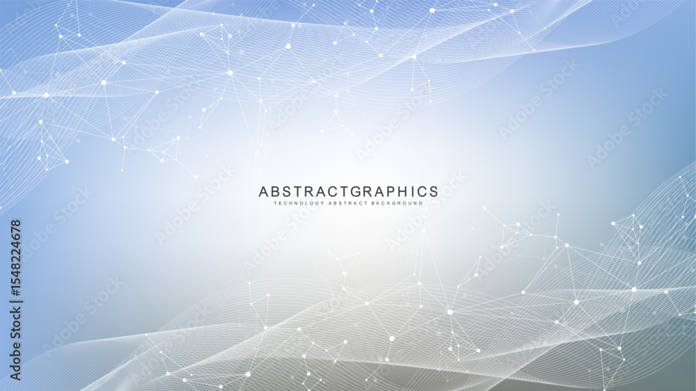 Poster geometric abstract background with connected line and dots. structure molecule and communication. bi
