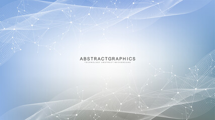 Geometric abstract background with connected line and dots. Structure molecule and communication. Big Data Visualization. Medical, technology, science background. Vector illustration.