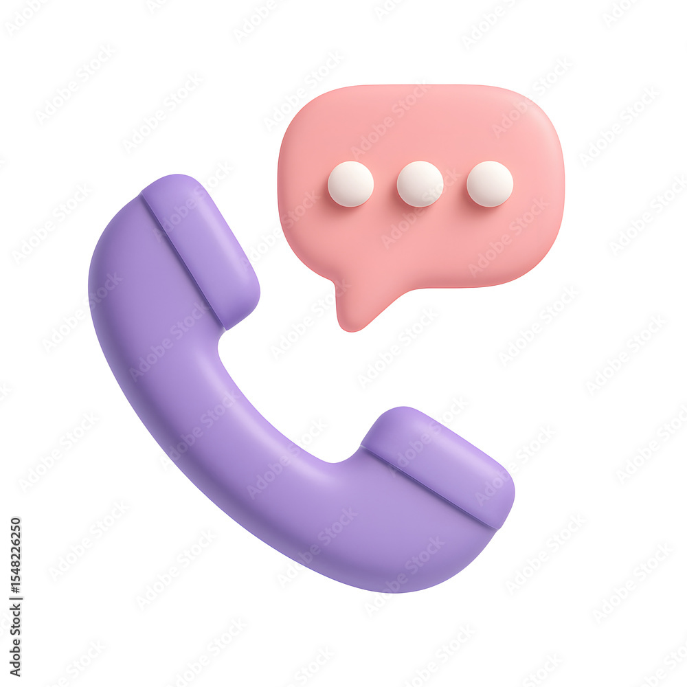 Poster 3d icon of retro phone receiver with speech bubble isolated on transparent background