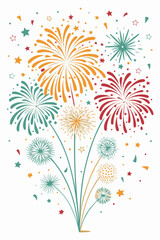 Colorful Celebration Vector Set – Fireworks and Confetti Illustration