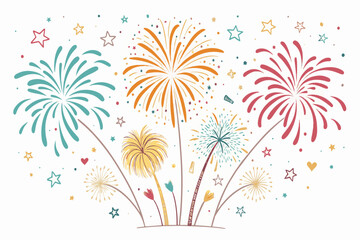 Flat Festive Elements – Colorful Fireworks and Confetti Vector Collection
