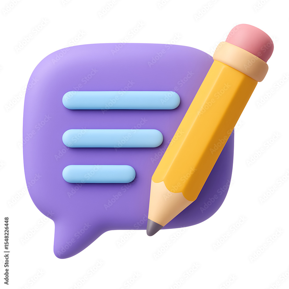 Poster 3d icon of speech bubble with pencil symbol isolated on transparent background