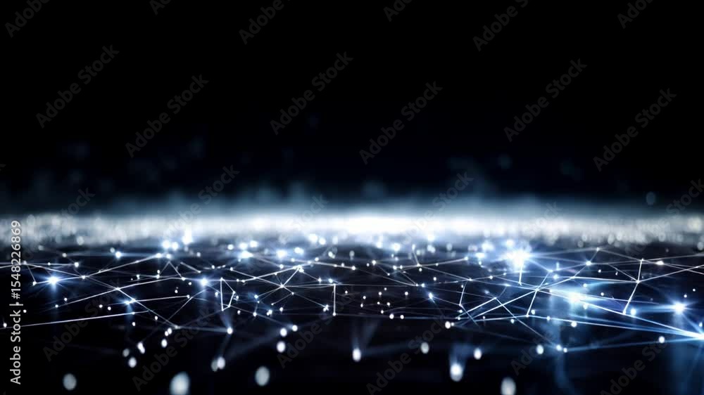 Poster Digital network connection with glowing blue points and lines creating futuristic technology web and light effects showcasing advanced digital