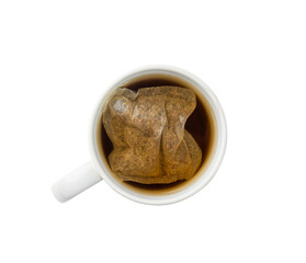 Herbal tea sachet in cup, hot water with chamomile and Hypericum or St. John's wort teabag