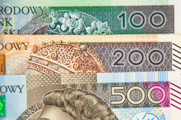 Polish banknotes, concept of money, finance, economy, or currency in Poland.
