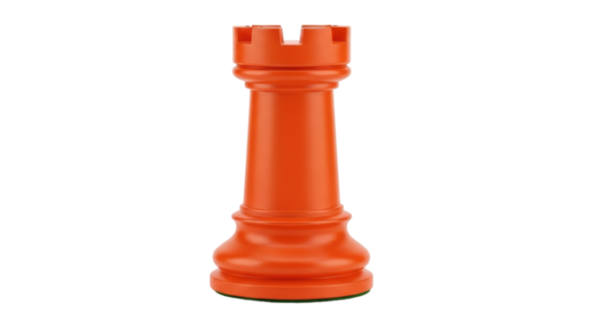 Isolated Orange Chess Rook Piece on White Background