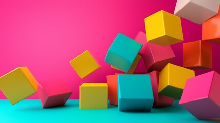 Obraz premium Abstract 3D geometric colorful cubes stacked on bright background for creative design and technology concept