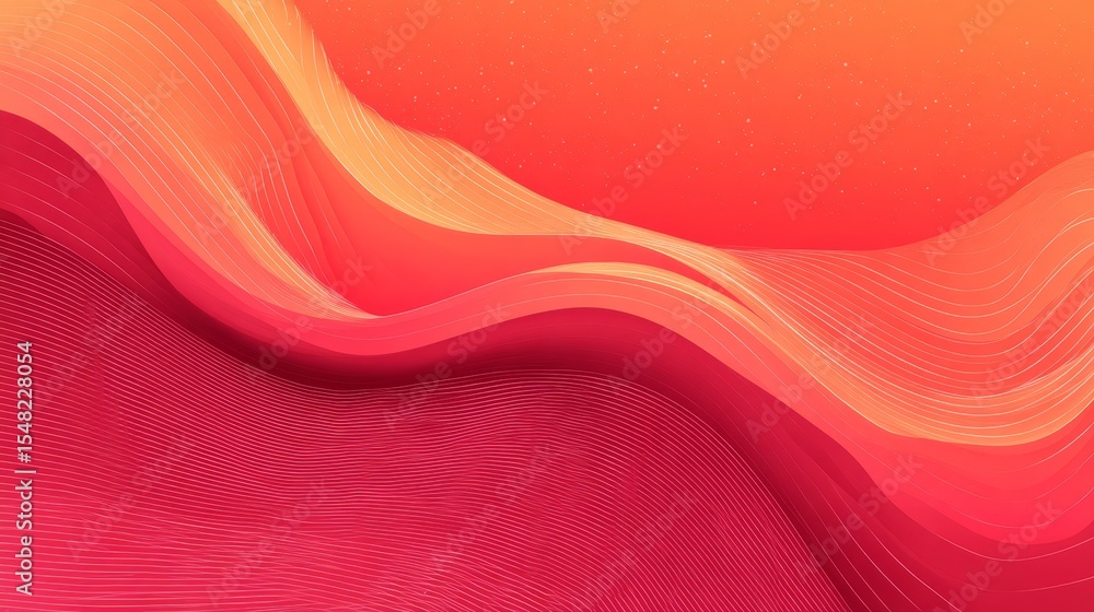 Poster vibrant abstract red and orange gradient with wavy lines and dots