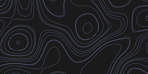 Vector illustration of a seamless topographic contour line pattern. Thin, smooth, beige contour lines over a solid black background, forming abstract elevation-style shapes.