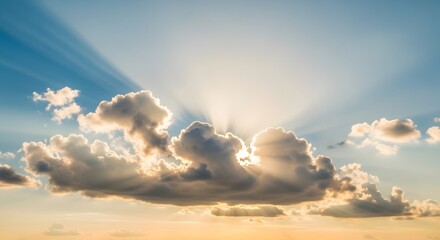 Majestic Sunset Rays Piercing Through Cloudscape Awe-Inspiring Celestial Display of Golden Hues