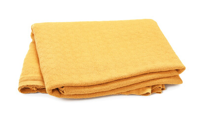 One yellow beach towel isolated on white