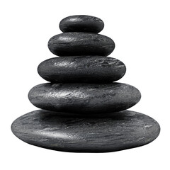 Heap of black massage stones on transparent background. 3D illustration