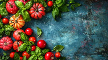 Colorful Mini Pumpkins on a Soft Blue Surface Background