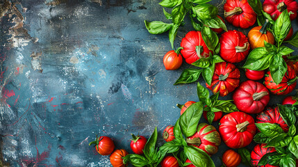 Colorful Mini Pumpkins on a Soft Blue Surface Background