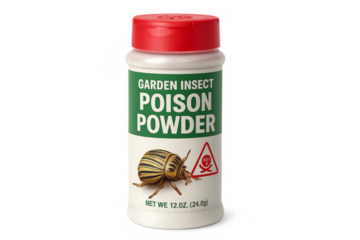 Garden insect poison powder in a plastic bottle with transparent background