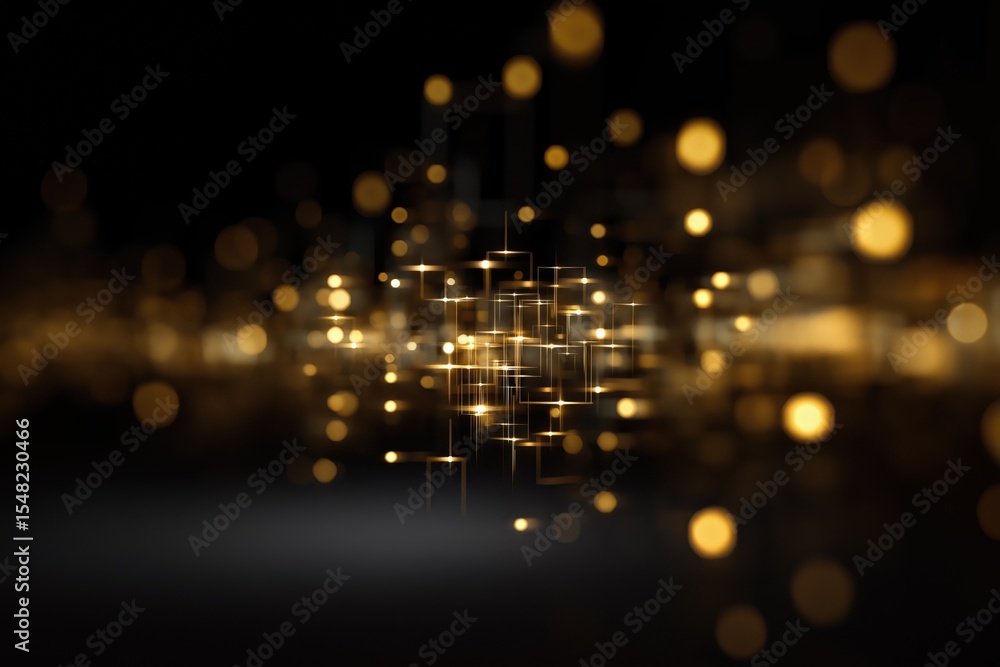 Aufkleber abstract golden bokeh lights floating against dark background