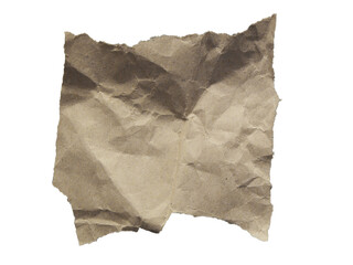 Natural paper sheet top view. Crumpled rough brown paper with alpha channel. Can be used as elements for design projects. 