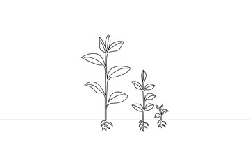 Minimalist line art depicting plant growth stages featuring seedlings plants and roots suitable for educational and environmental concepts
