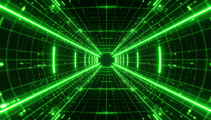 Green Screen for Abstract Animated Digital Tunnel Background or VFX Design