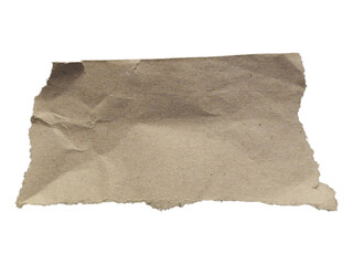 Old paper sheet with folds. Crumpled rough brown paper with alpha channel. Can be used as elements for design projects. 
