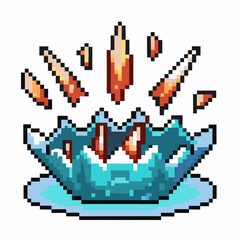 Obraz premium Pixel ice crown with blue icy spikes and falling shards retro digital icon, frozen magic, fantasy winter treasure