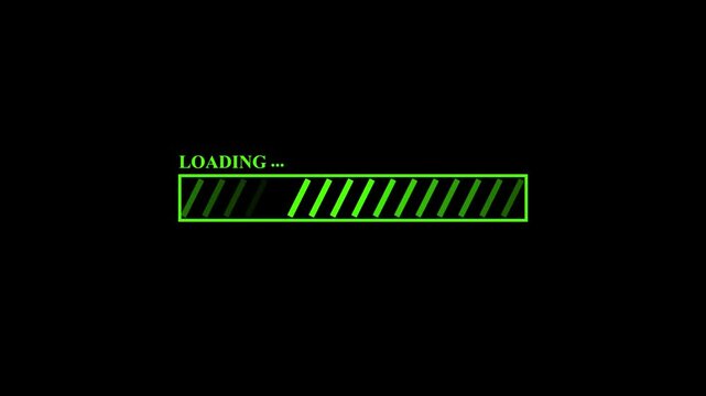 Animation loading bar on blue screen technology futuristic. Loading bar ,Loading bar  animation  on black background.  uploading progress bar with glitch effect isolated on black background.  