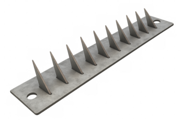 Metal spikes protecting building from unwanted access on transparent background