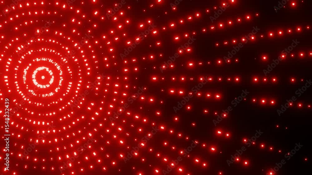 Poster abstract animated background. many glowing red particles moving on black background. 3d render loope