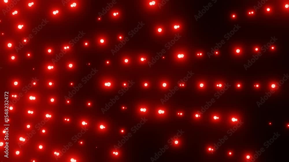Poster abstract animated background. many glowing red particles moving on black background. 3d render loope