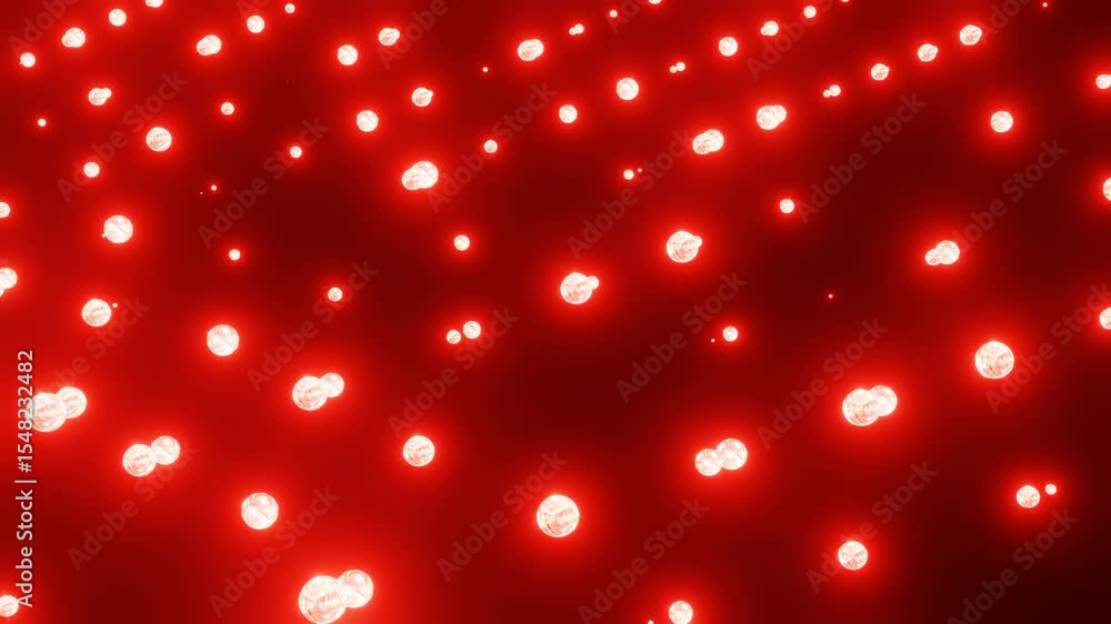 Poster abstract animated background. many glowing red particles moving on black background. 3d render loope