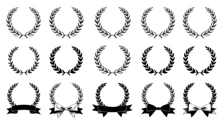 Victory wreath, Golden laurel set, Hand-drawn laurel wreaths, Flat laurel vector, Decorative wreaths, Olive wreaths, Classic laurel icon, Minimal laurel design, Circular laurel, Vintage wreaths, Elega
