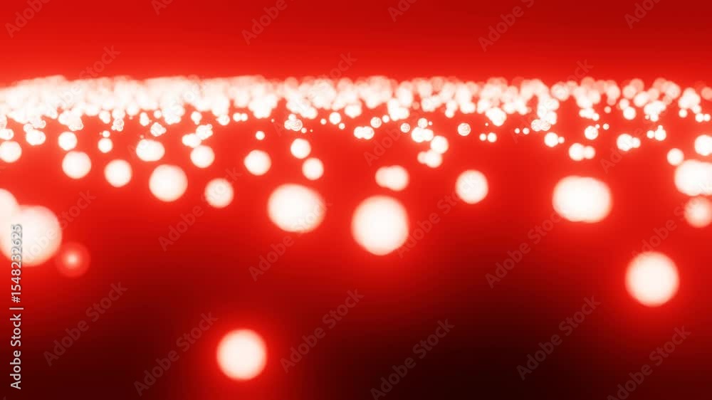 Poster abstract animated background. many glowing red particles moving on black background. 3d render loope