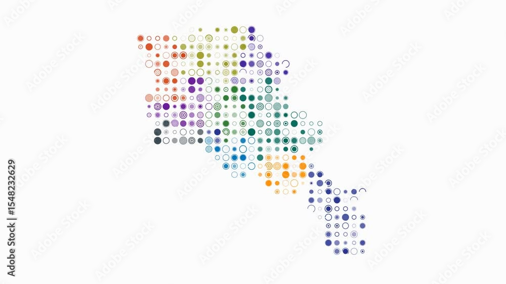 Poster armenia dotted animation. shape of the country built of pulsating colored dots. large size circle bl