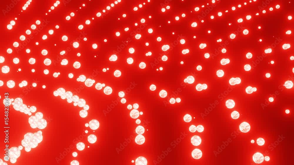 Poster abstract animated background. many glowing red particles moving on black background. 3d render loope