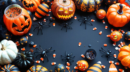 Spider on Vibrant Dark Blue Copy Space Helloween Template Background 