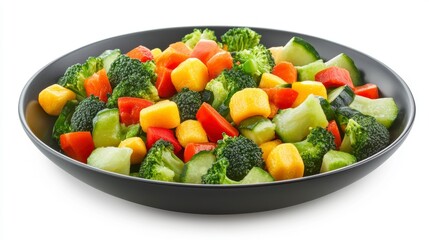 Colorful mixed diced vegetables in a black bowl. Use for a healthy meal