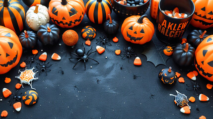 Spider on Vibrant Dark Blue Copy Space Helloween Template Background 