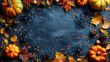 Spider on Vibrant Dark Blue Copy Space Helloween Template Background 