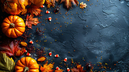 Spider on Vibrant Dark Blue Copy Space Helloween Template Background 